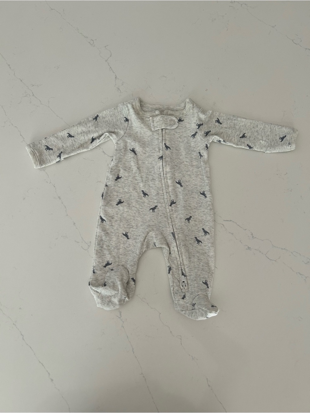 Cozy Kids Gray Ribbed Footie with Dinos